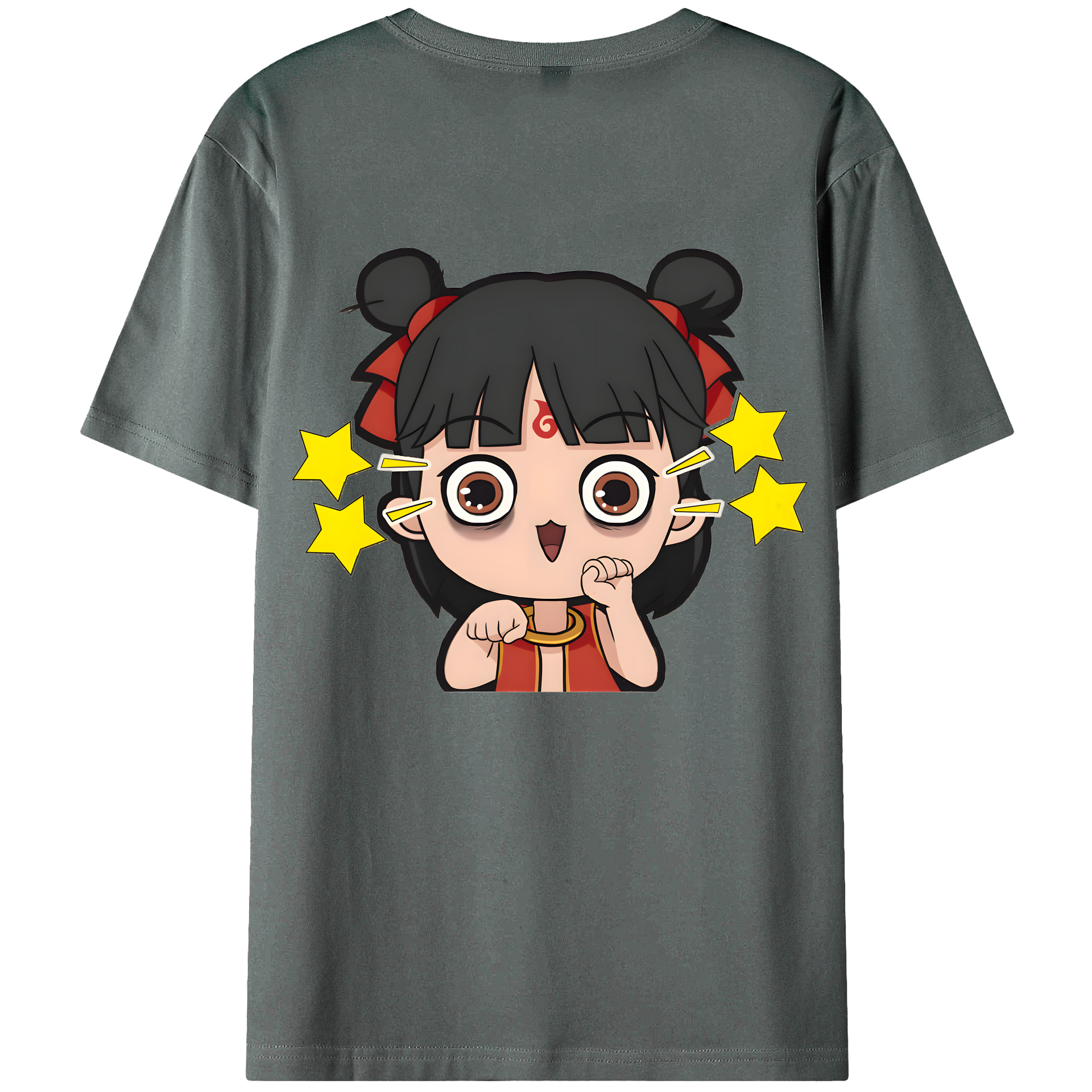（画像用） Ne Zha 2 ナタ 魔童の大暴れ 綿100％ メンズ半袖Tシャツ（バックプリント） 通気性